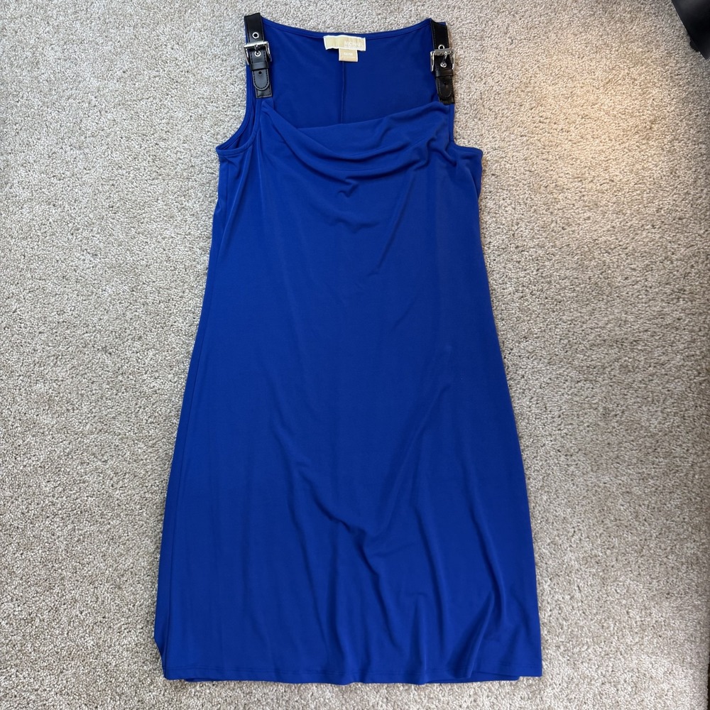 MICHAEL Michael Kors Dress Womens M Blue Sleeveless Cowl Neck Sheath Knee Length